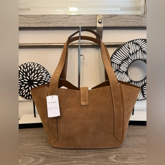 NWT Coach Hadley Turnlock Brown Suede Tote Bag - Picture 2 of 11
